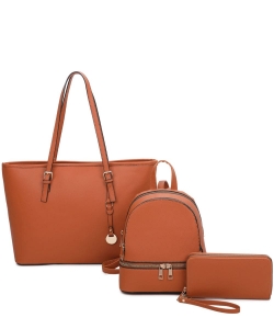 Saffiano Shopper Backpack Wallet 3-in-1 Set LF21041T3 BROWN
